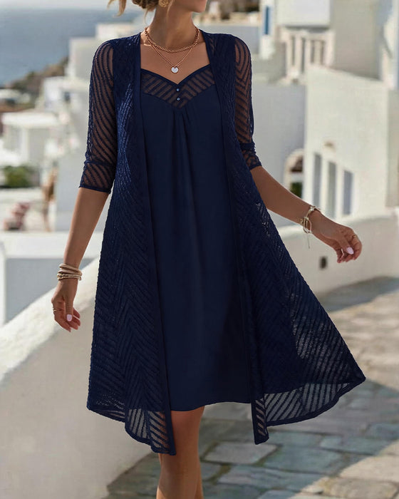 Kleid Einfarbig Hohl Kleiner V-Ausschnitt