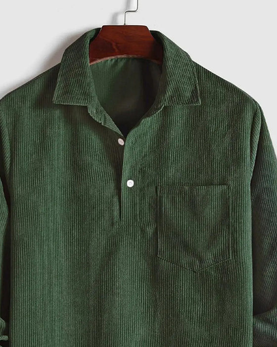 Bluse Herren Uni Farbe Revers Knopf
