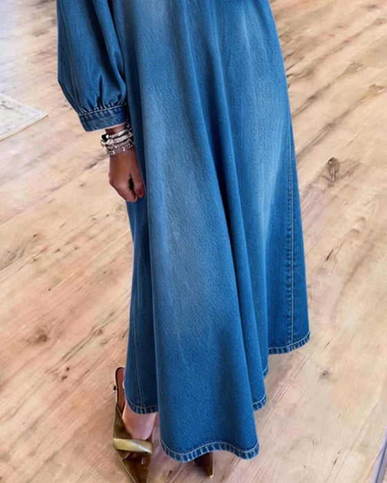 Kleid Denim Hemd Stil Maxi