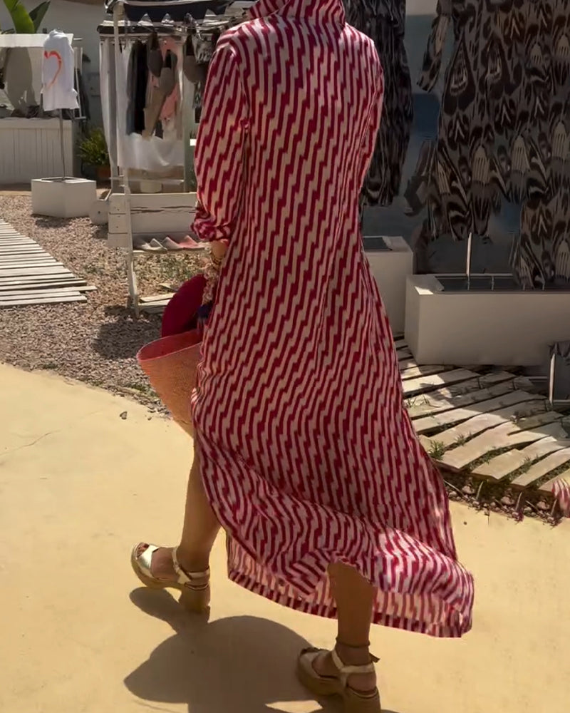 Kleid Revers Streifen Lässig