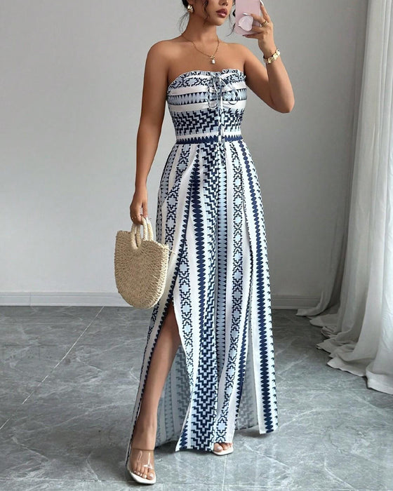 Jumpsuit Geometrisch Bandeau Schlitz Breites Bein