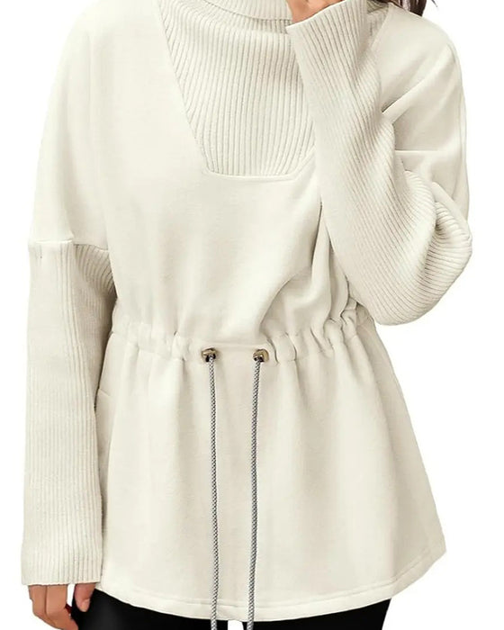 Sweatshirt Hoher Kragen Langarm Taille Kordelzug