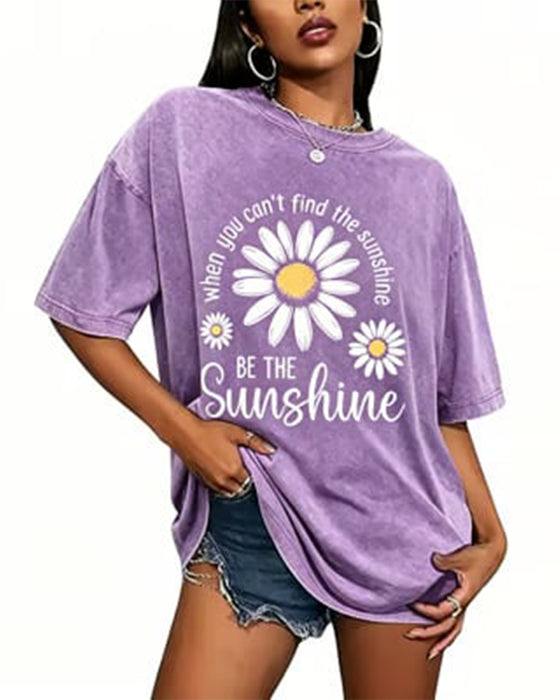 Casual T-Shirt Daisy Print Rundhals