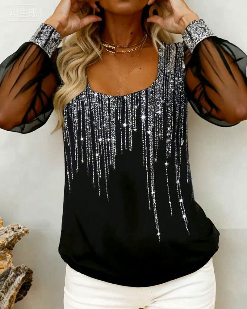 Modisches langärmliges Top mit Patchwork-Details