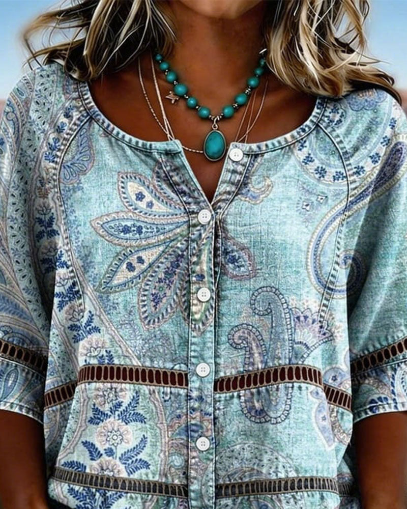 Hemd Paisley Druck Dreiviertelarm