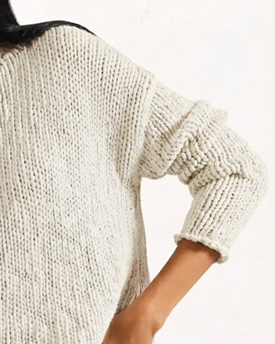 Pullover Rundhals Kurz Langarm Einfarbig