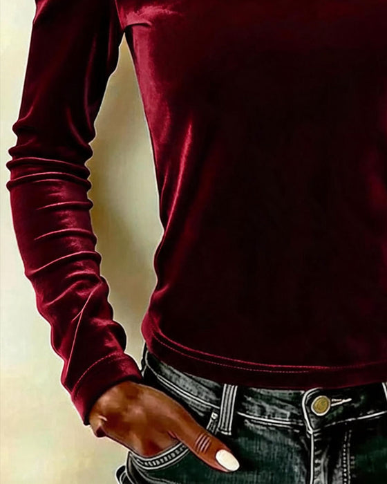 Oberteil Samt Off-Shoulder Langarm