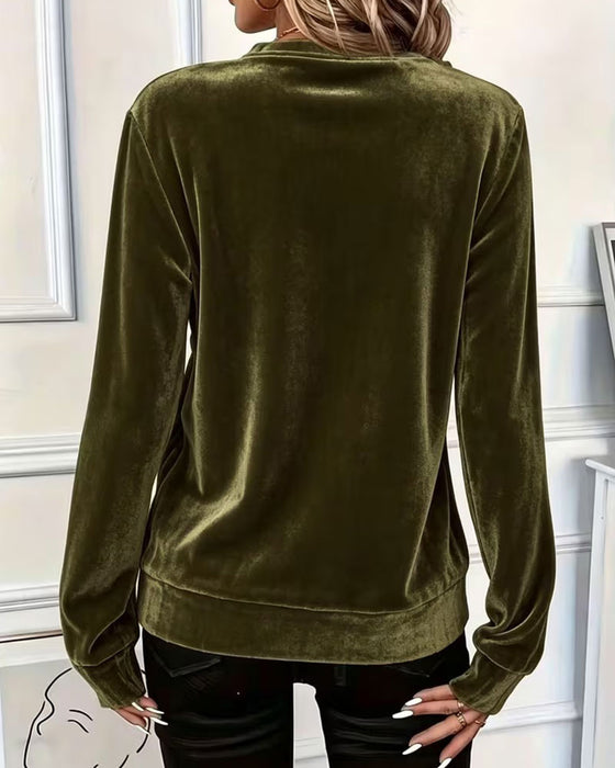 Top Samt Halber Reißverschluss Elegant