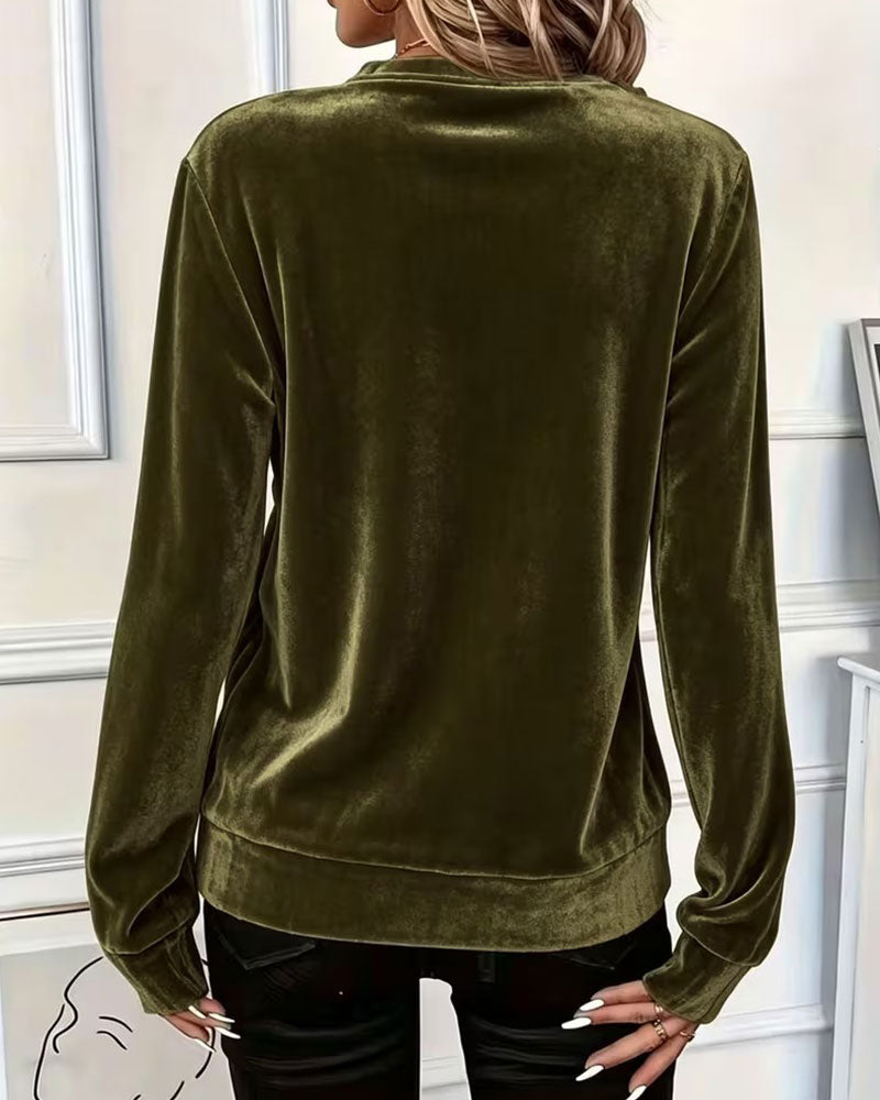 Top Samt Halber Reißverschluss Elegant