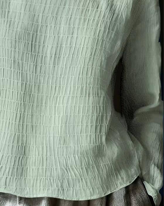 Bluse Rundhals Gerafft Spitze Panel Uni