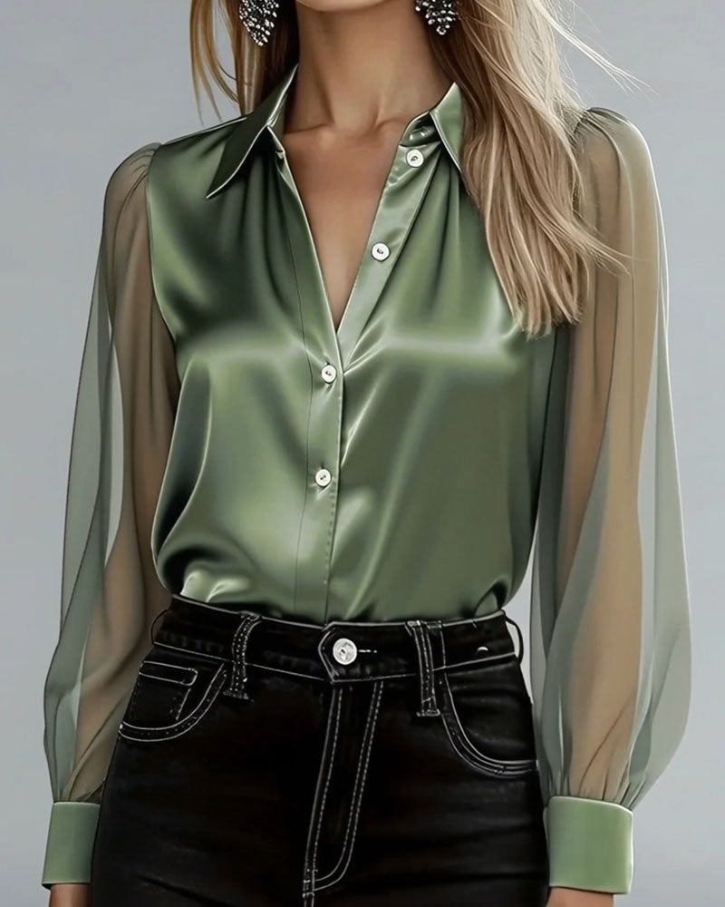 Hemd Reverskragen Netz Patchwork langärmlig