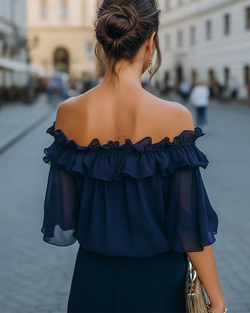 Bluse Elegant Off-Shoulder Rüsche