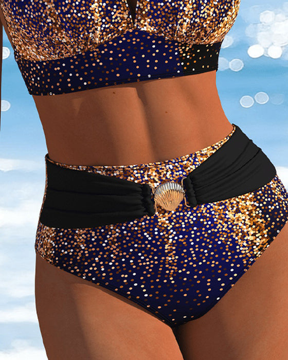 Bikini Halter Gold Schimmer Hohe Taille