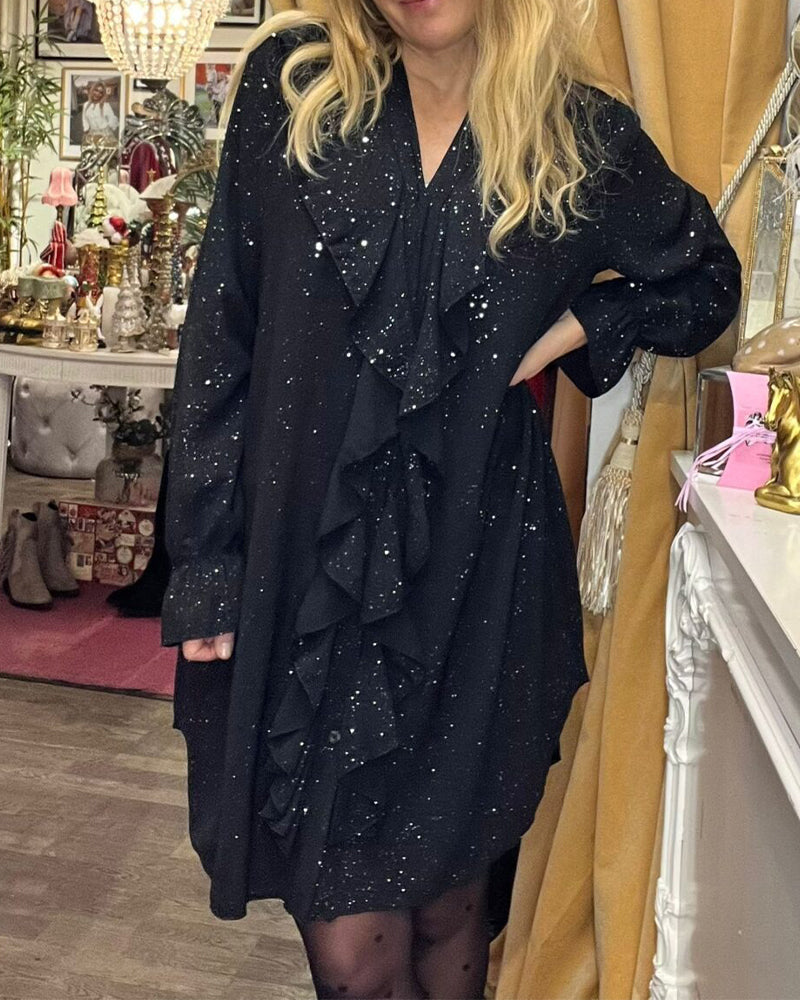 Kleid Weitfallend Rüschenbesatz Pailletten