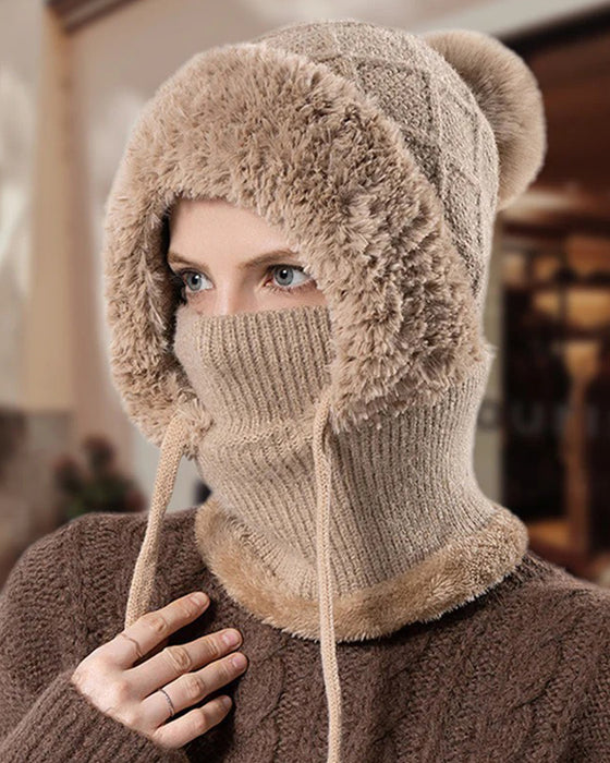 🔥Stylische Dick Gestrickte Wintermütze – Mit Warmem Gesichtsschutz Und Schal🧣