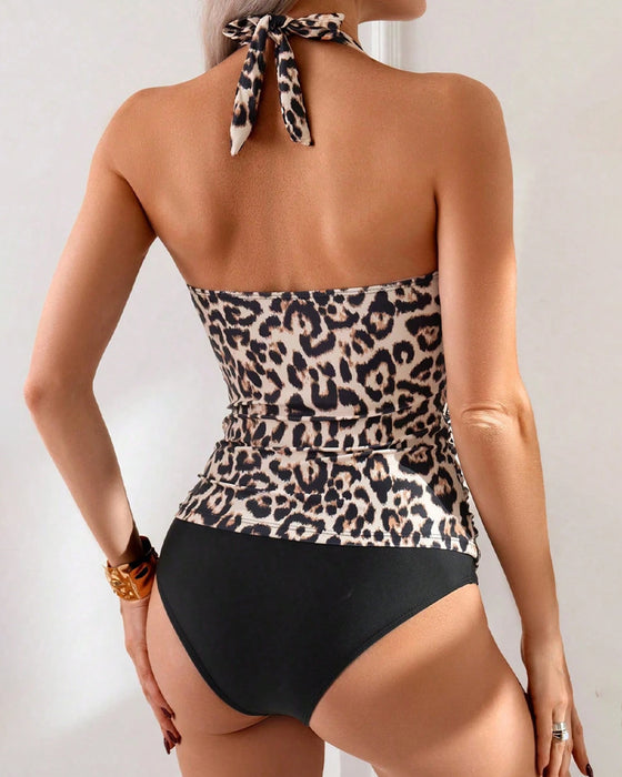 Badeanzug Halter Leopardenmuster Dreieck Zweiteilig