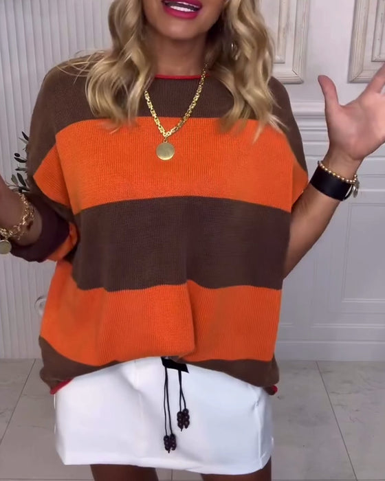 Farbblock Pullover Drop Schulter Stil