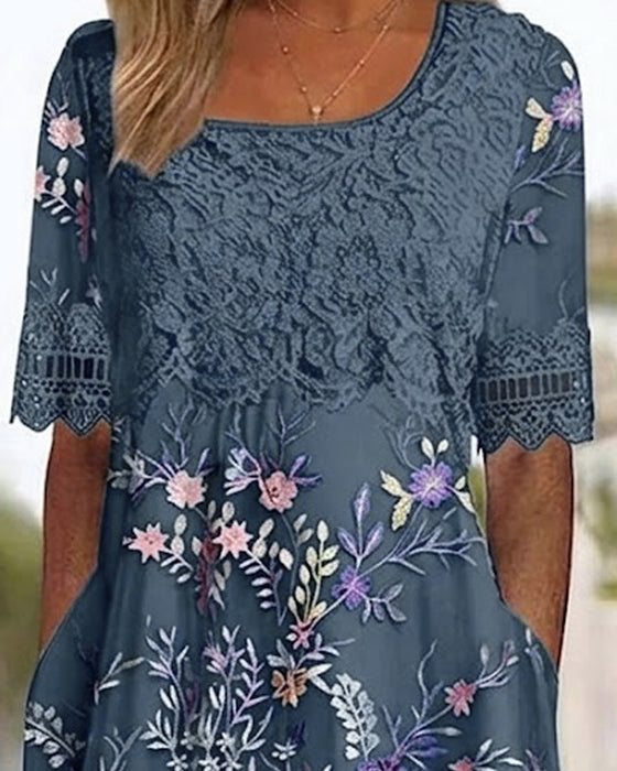 Kleid Spitze Blumenmuster Patchwork A-Linie