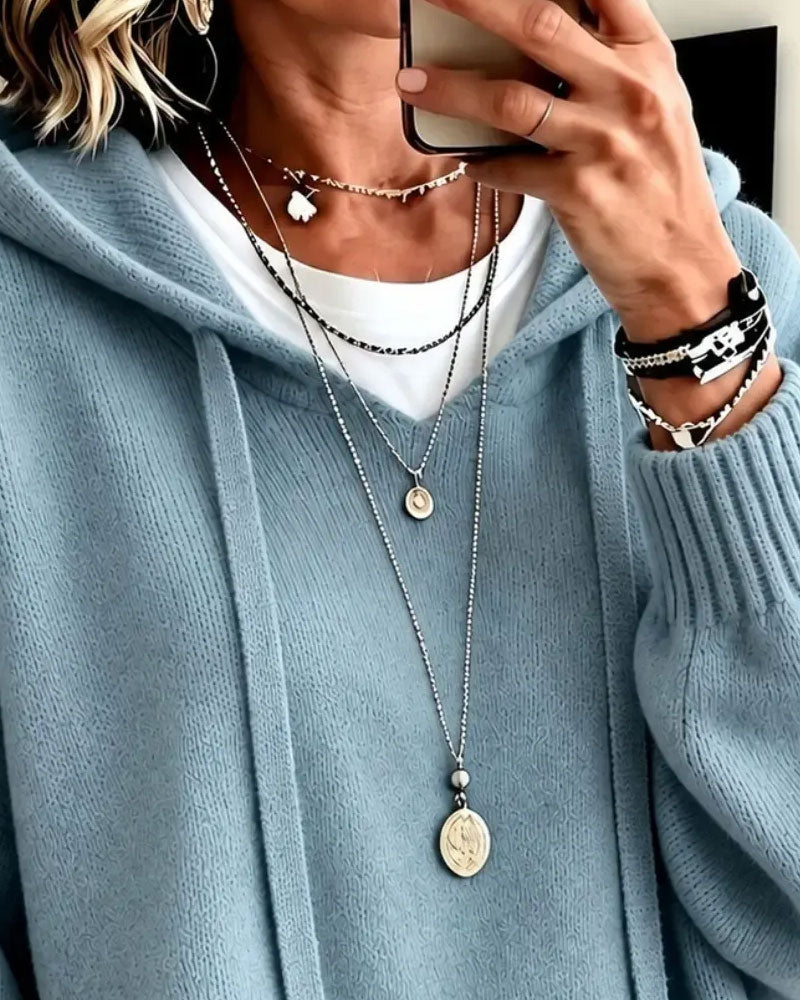 Pullover Mit Kapuze Kordelzug Drop Schulter Locker