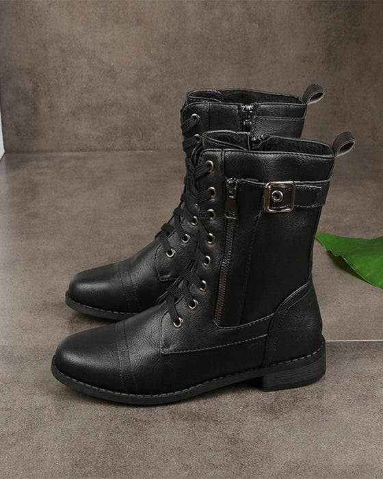 Stiefel Damen Rundkappe Seitlicher Reißverschluss Leder Orthopädisch