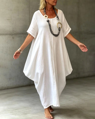 Lockere Einfarbige Rundhals-Kleid