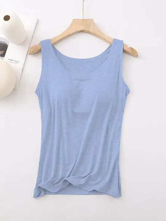 Damen Top Mit Eingebautem BH Ärmellos Lässig Basic Rundhals Regulär