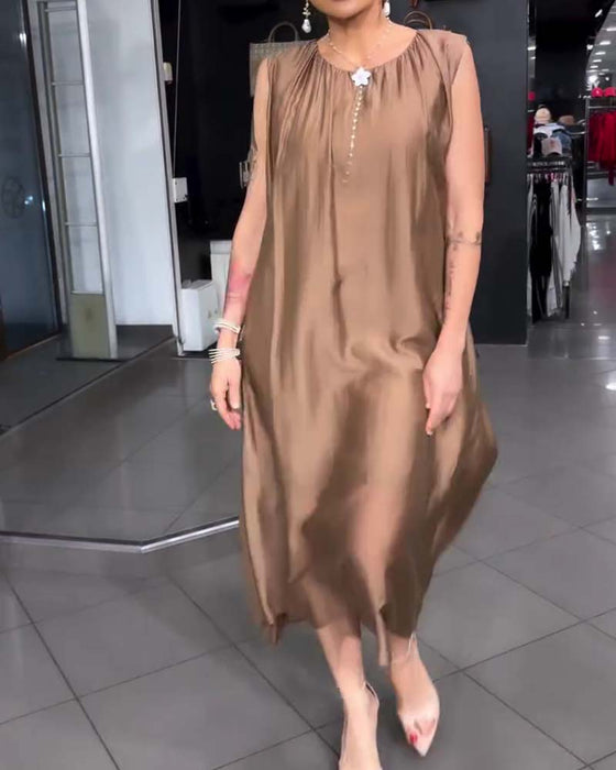 Kleid Ärmellos Rundhals Plissiert