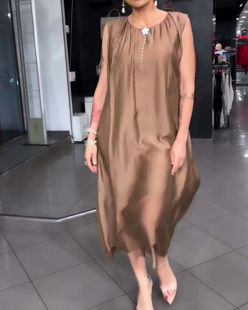 Kleid Ärmellos Rundhals Plissiert