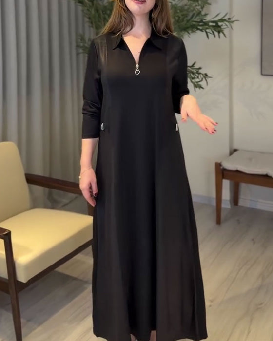 Kleid Einfarbig Reißverschluss Reverskragen