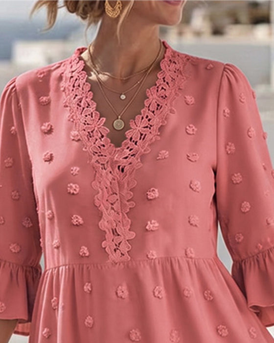 Kleid V-Ausschnitt Spitze Patchwork
