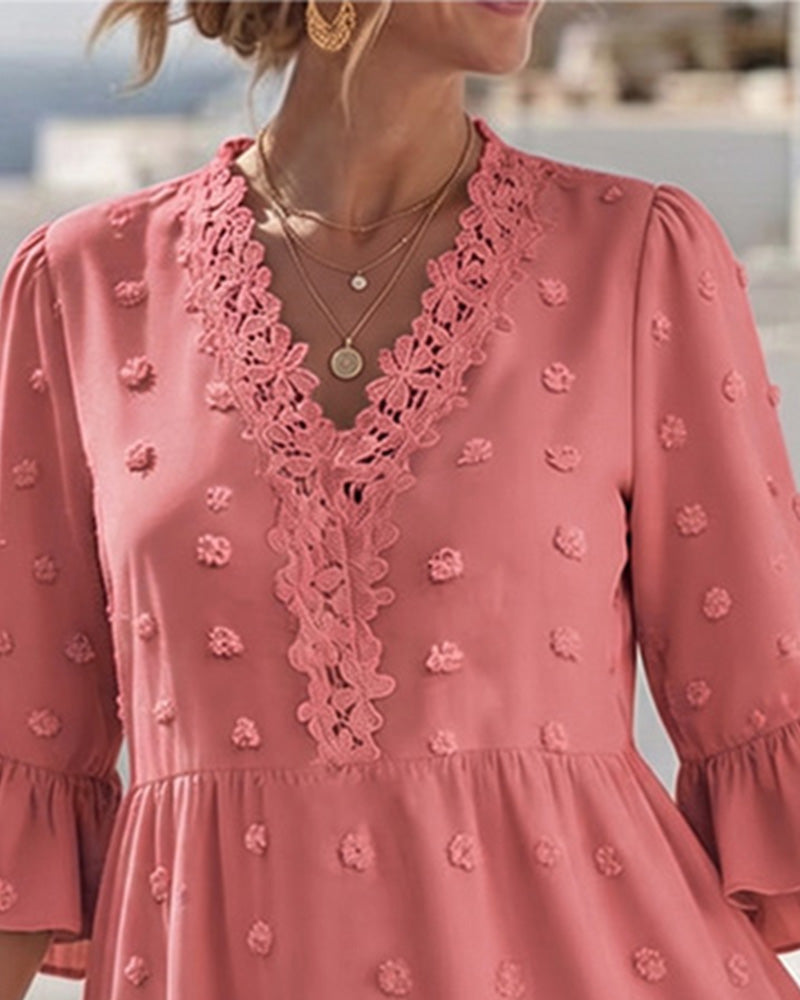 Kleid V-Ausschnitt Spitze Patchwork