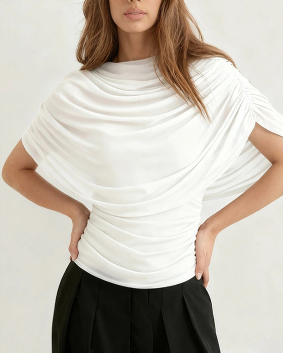Bluse Mesh Schal Hals Drapiert Slim Fit