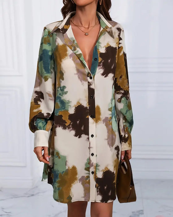 Kleid Reverskragen Langarm Batik