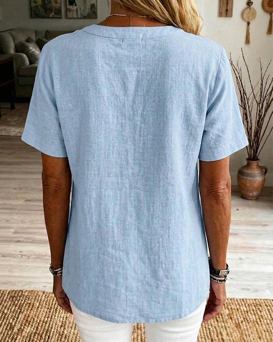 Bluse Unifarben Locker geschnitten Kurzarm