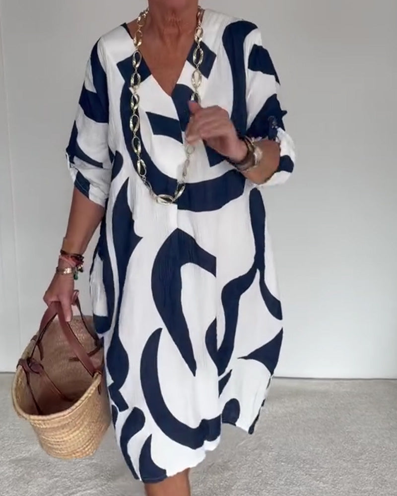 Kleid Geometrischer Abstrakter Print Loose Fit