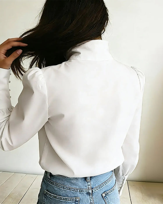Bluse Stehkragen Knopfleiste Langarm