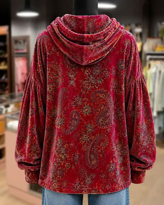 Hoodie Paisley Druck Samt