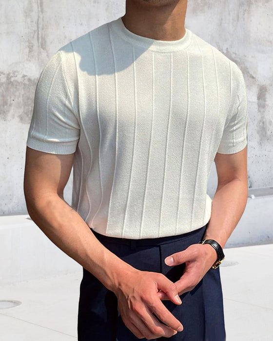 Herren T-Shirt Rundhals Kurzarm Atmungsaktiv Gestrickt