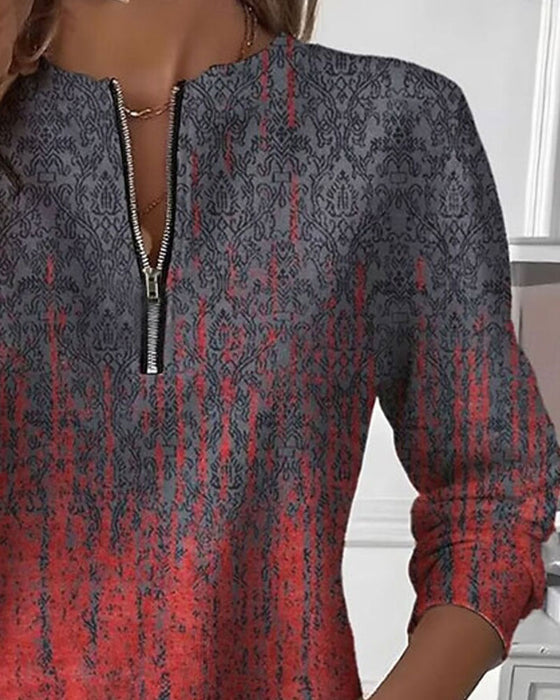 Sweatshirt Gradient Vintage Druck Halber Reißverschluss