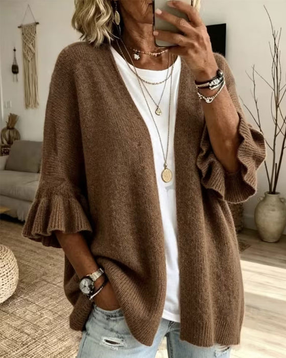 Cardigan Unifarbe Rüschenärmel