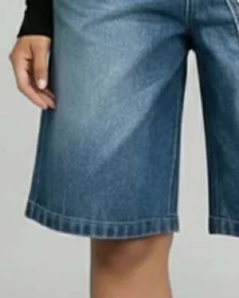 Shorts Diagonaler Knopf Hochgeschnitten Denim