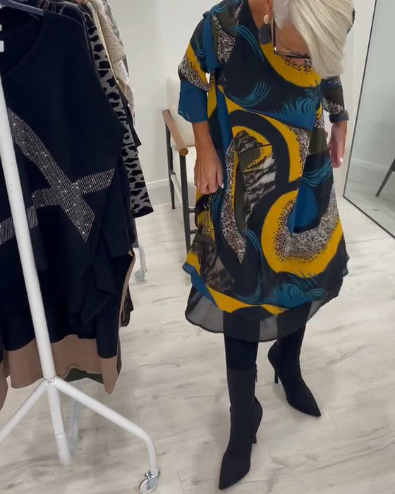 Elegantes bedrucktes Kleid mit Rundhalsausschnitt