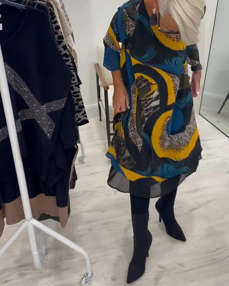 Elegantes bedrucktes Kleid mit Rundhalsausschnitt