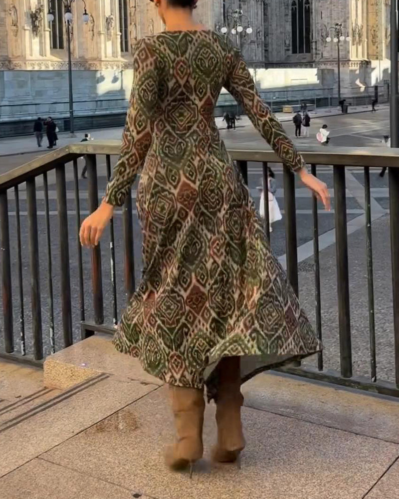 Kleid Modisch retro bedruckt mit Schlitz