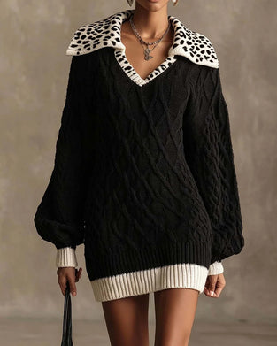 Kleid Langarm Revers Pullover