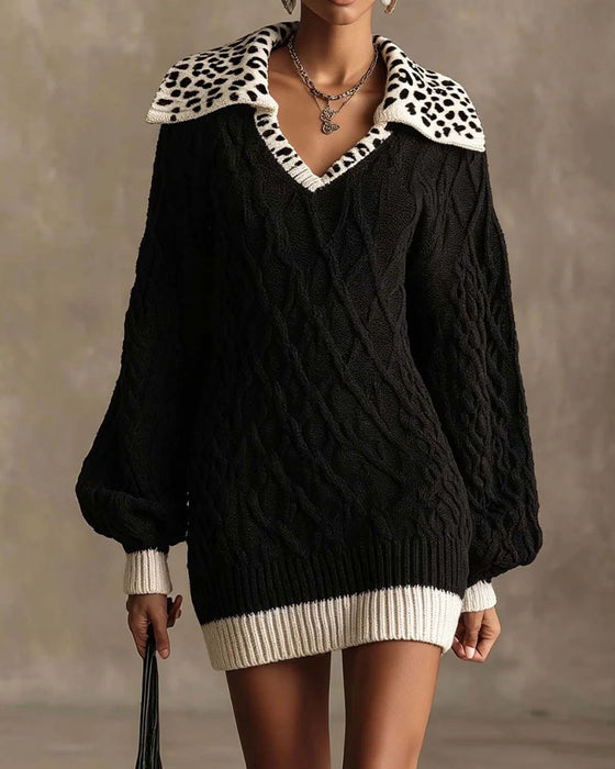 Kleid Langarm Revers Pullover