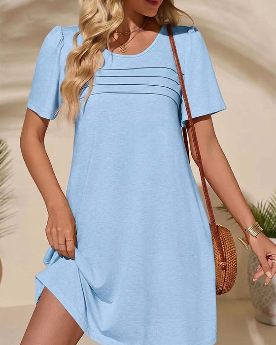 Kleid Rüsche Kurzarm Rundhals