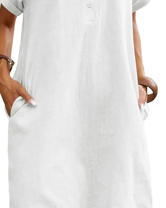 Kleid Revers Knopf Schlitz Kurzarm Lässig