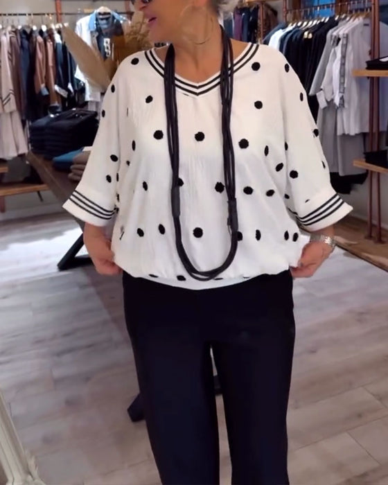 Bluse V-Ausschnitt Polka Dot Loose