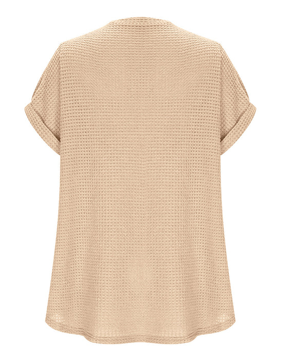 T-Shirt Damen Waffelstrick V-Ausschnitt Lässig Sommer